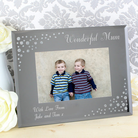 Personalised Any Message 6x4 Landscape Diamante Glass Photo Frame - Photo Frames at Gift Moments