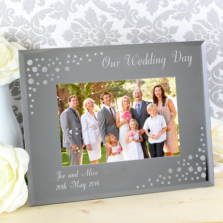 Personalised Any Message 6x4 Landscape Diamante Glass Photo Frame - Photo Frames at Gift Moments