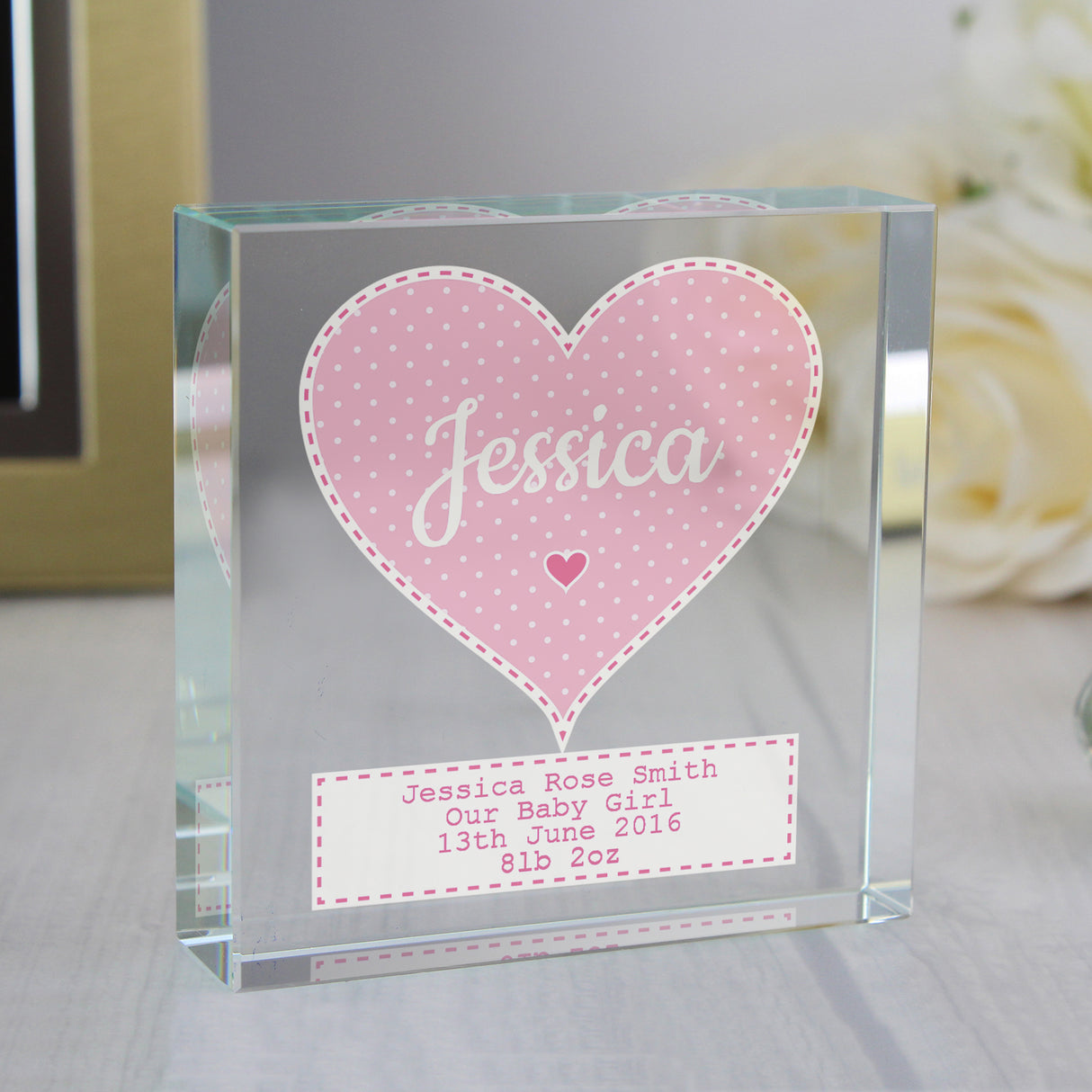 Personalised Stitch & Dot Baby Girl Crystal Token - Crystal Tokens at Gift Moments