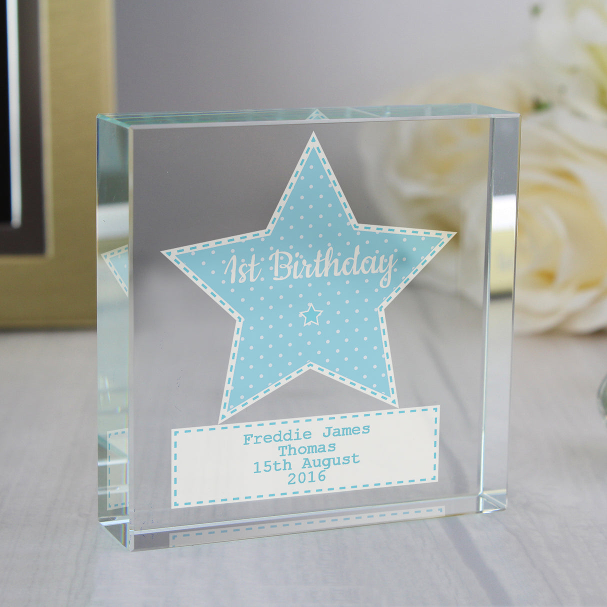 Personalised Stitch & Dot Baby Boy Crystal Token - Crystal Tokens at Gift Moments