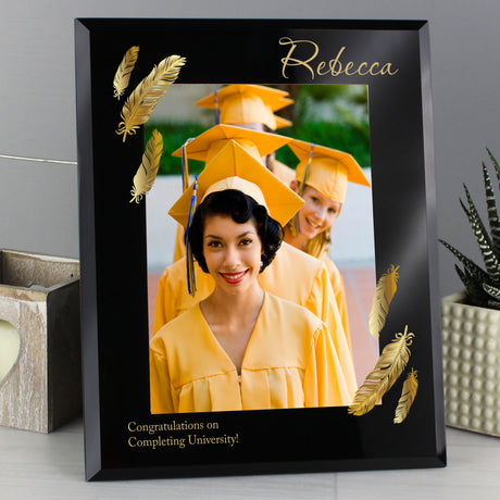 Personalised Golden Feather Black Glass Frame: 3 - Photo Frames By Gift Moments