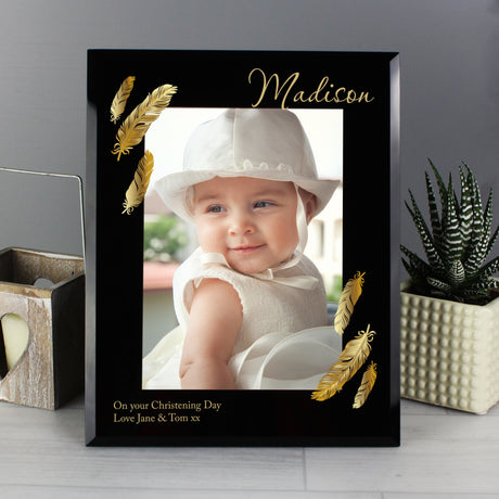 Personalised Golden Feather Black Glass Frame: 6 - Photo Frames By Gift Moments