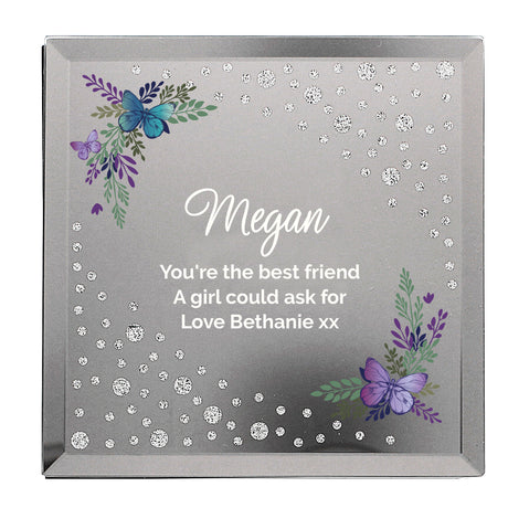 Personalised Floral Butterfly Diamante Glass Trinket Box - Trinket Boxes at Gift Moments