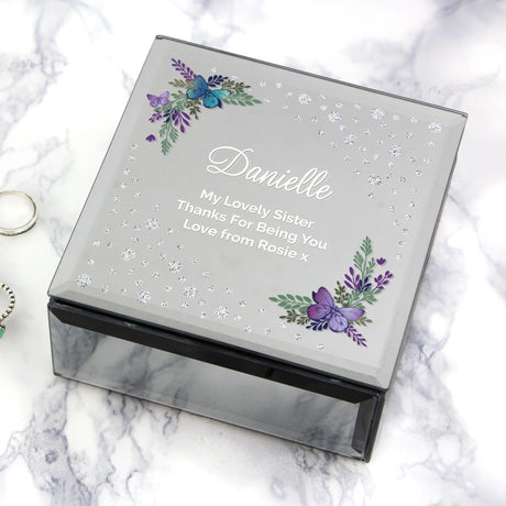 Personalised Floral Butterfly Diamante Glass Trinket Box - Trinket Boxes at Gift Moments