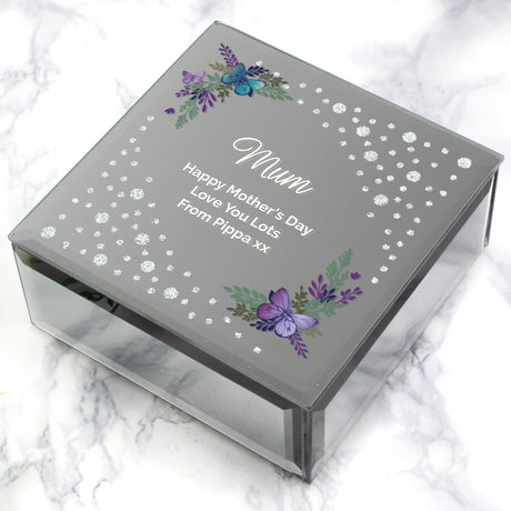 Personalised Floral Butterfly Diamante Glass Trinket Box - Trinket Boxes at Gift Moments