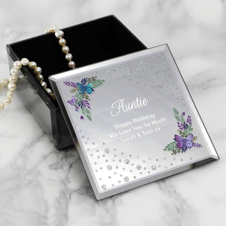 Personalised Floral Butterfly Diamante Glass Trinket Box - Trinket Boxes at Gift Moments