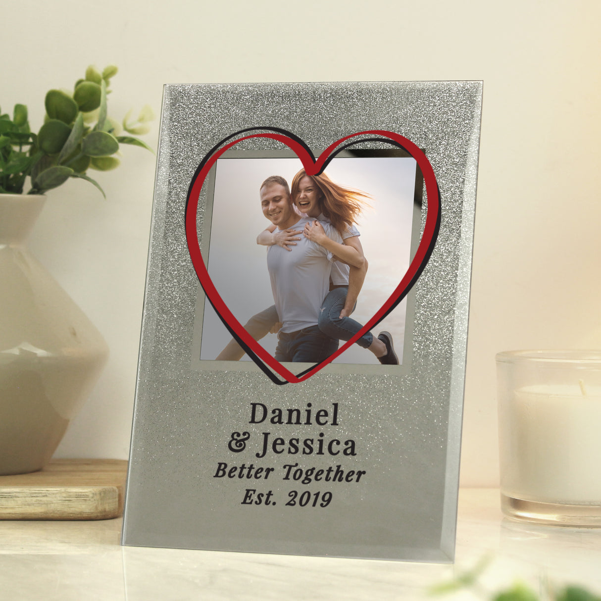 Personalised Heart 4x4 Glitter Glass Photo Frame Default Title - Photo Frames at Gift Moments