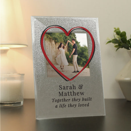 Personalised Heart 4x4 Glitter Glass Photo Frame - Photo Frames at Gift Moments