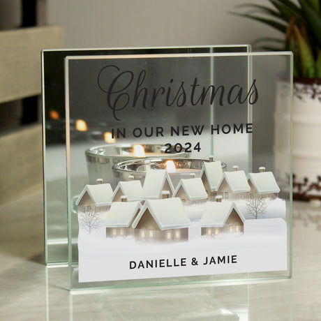 Personalised Christmas Village Glass Tea Light Candle Holder - Candle Holders at Gift Moments