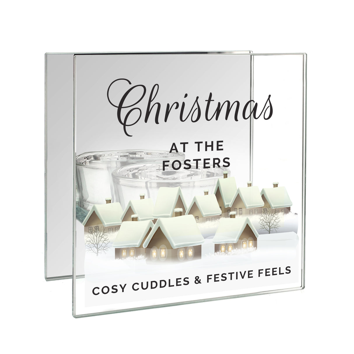 Personalised Christmas Village Glass Tea Light Candle Holder - Candle Holders at Gift Moments