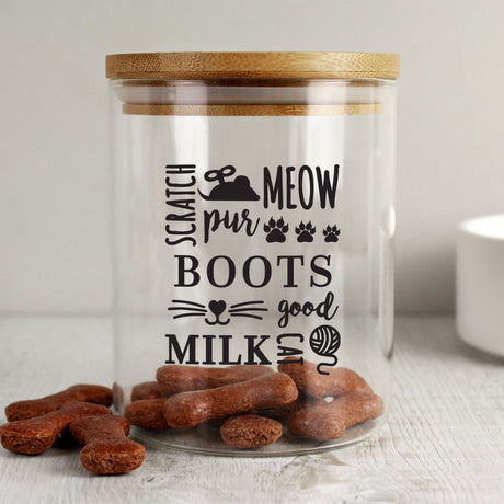 Personalised Glass Cat Treat Jar with Bamboo Lid - Pet Products at Gift Moments