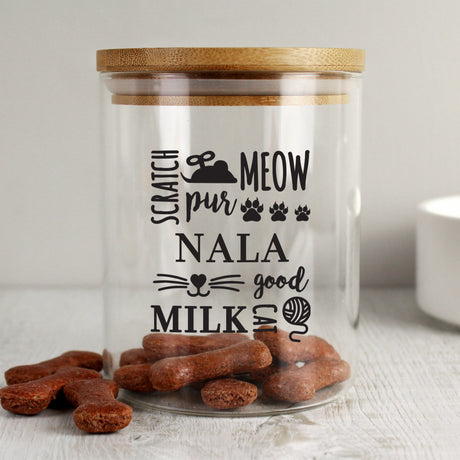 Personalised Glass Cat Treat Jar with Bamboo Lid - Pet Products at Gift Moments