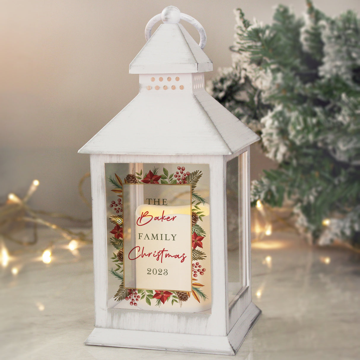 Personalised Christmas White LED Lantern - LED Lighting at Gift Moments