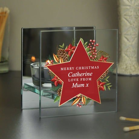 Personalised Christmas Glass Tea Light Candle Holder - Candle Holders at Gift Moments