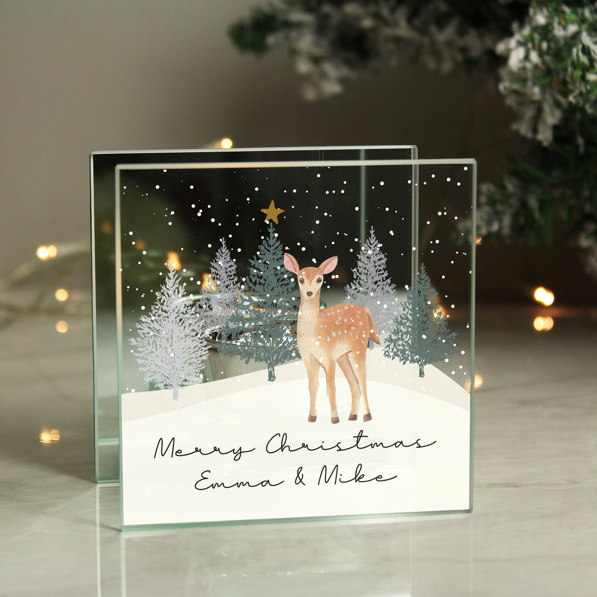 Personalised Christmas Deer Glass Tea Light Candle Holder Default Title - Candle Holders at Gift Moments