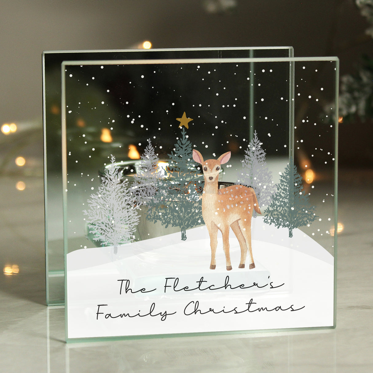 Personalised Christmas Deer Glass Tea Light Candle Holder - Candle Holders at Gift Moments