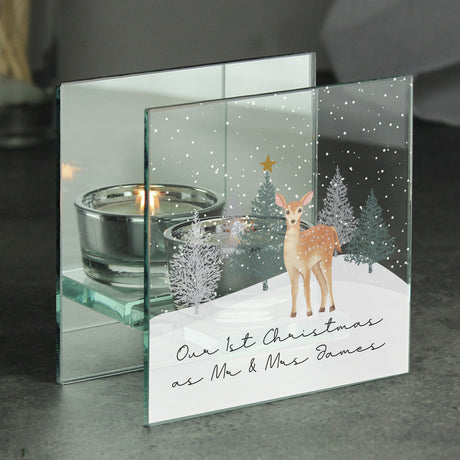 Personalised Christmas Deer Glass Tea Light Candle Holder - Candle Holders at Gift Moments