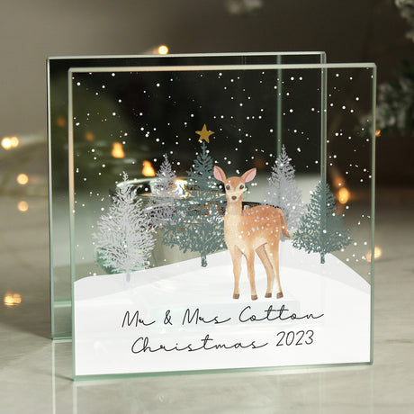 Personalised Christmas Deer Glass Tea Light Candle Holder - Candle Holders at Gift Moments