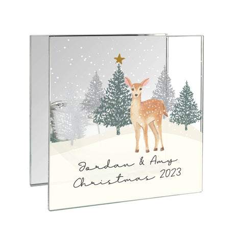 Personalised Christmas Deer Glass Tea Light Candle Holder - Candle Holders at Gift Moments