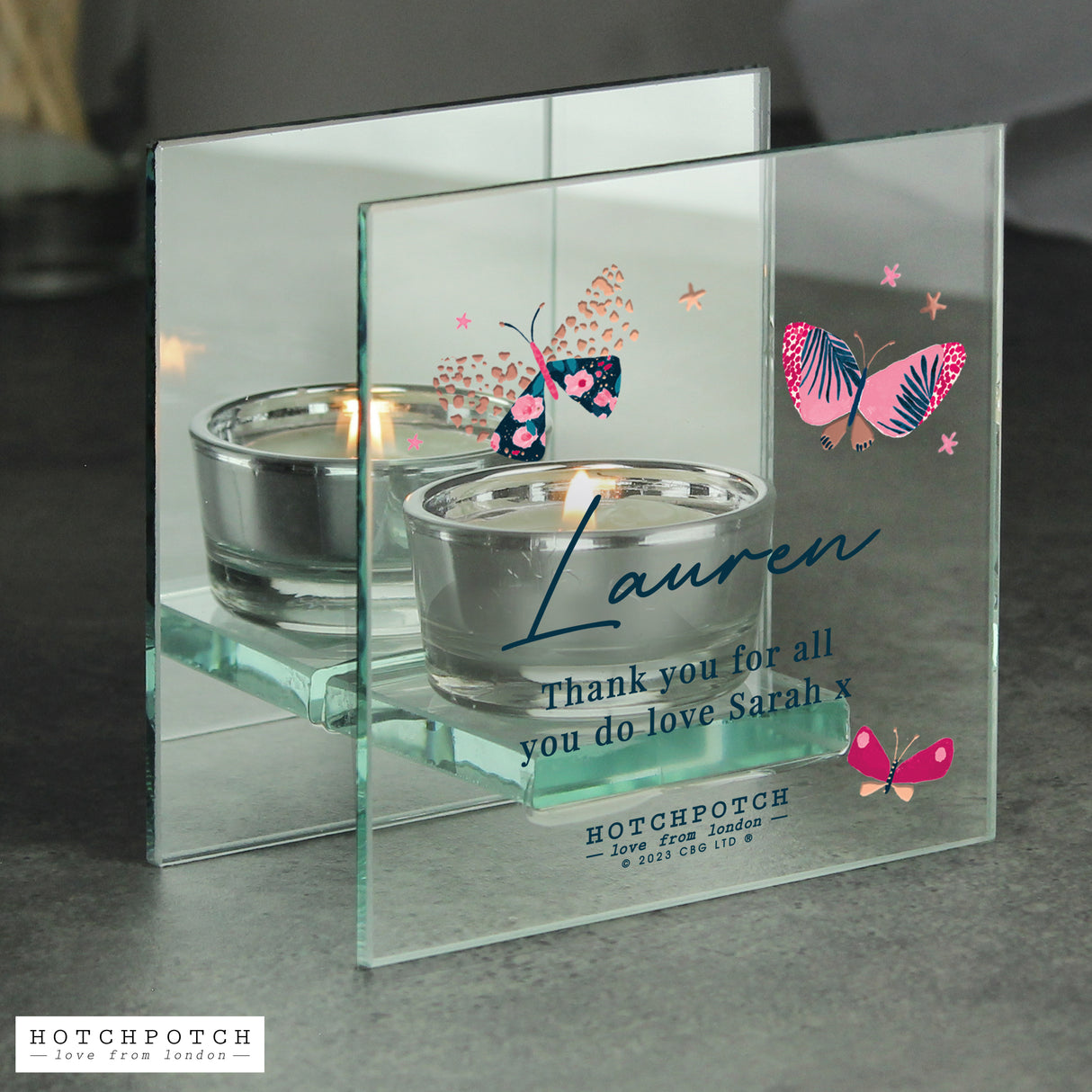 Personalised Hotchpotch Butterfly Mirrored Tealight Holder - Candle Holders at Gift Moments