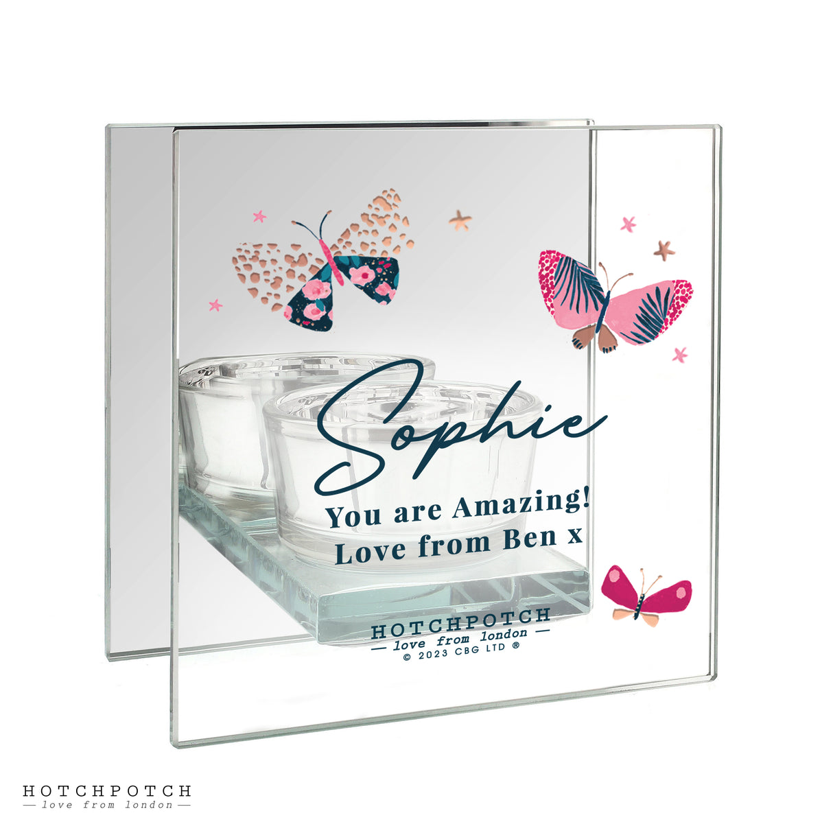 Personalised Hotchpotch Butterfly Mirrored Tealight Holder - Candle Holders at Gift Moments