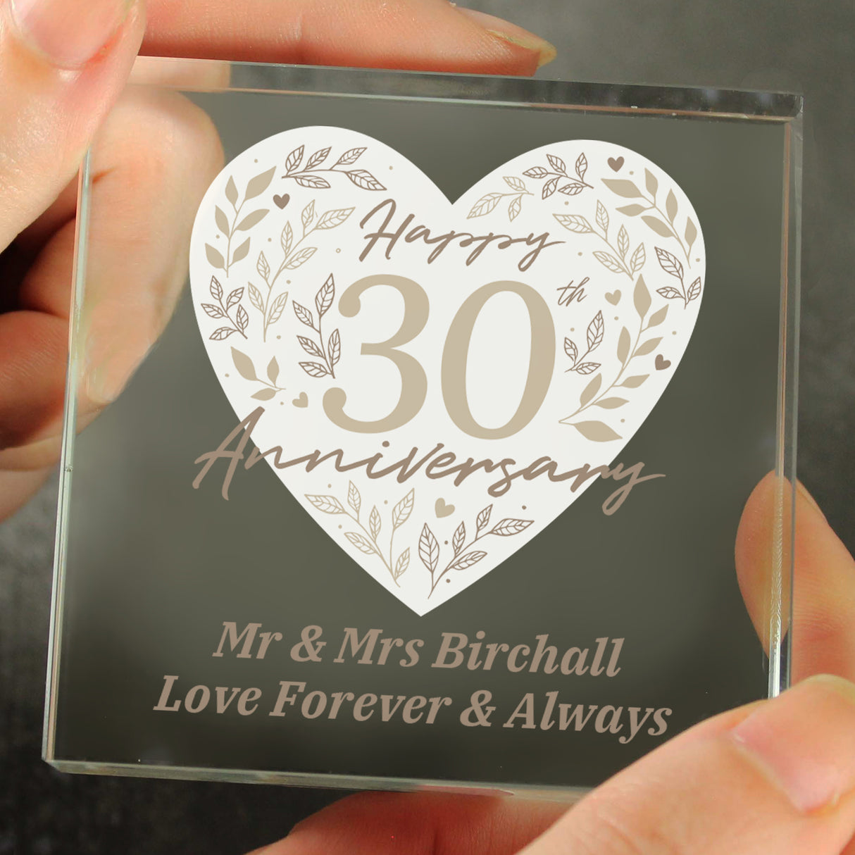 Personalised 30th Pearl Wedding Anniversary Crystal Token - Crystal Tokens at Gift Moments