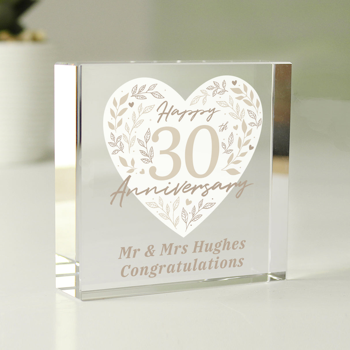 Personalised 30th Pearl Wedding Anniversary Crystal Token - Crystal Tokens at Gift Moments