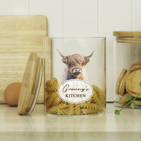 Personalised Highland Cow Glass Storage Jar - Storage at Gift Moments