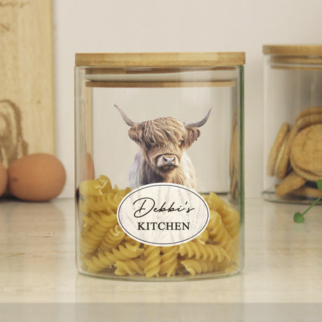 Personalised Highland Cow Glass Storage Jar - Storage at Gift Moments