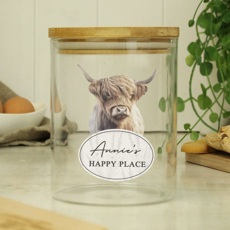 Personalised Highland Cow Glass Storage Jar - Storage at Gift Moments