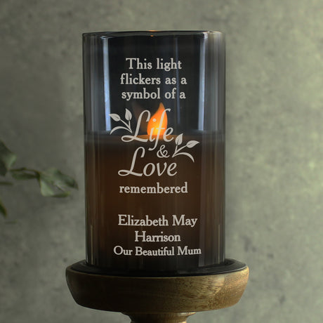 Personalised Life & Love Memorial Smoked LED Candle - LED Lighting at Gift Moments