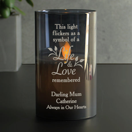 Personalised Life & Love Memorial Smoked LED Candle - LED Lighting at Gift Moments