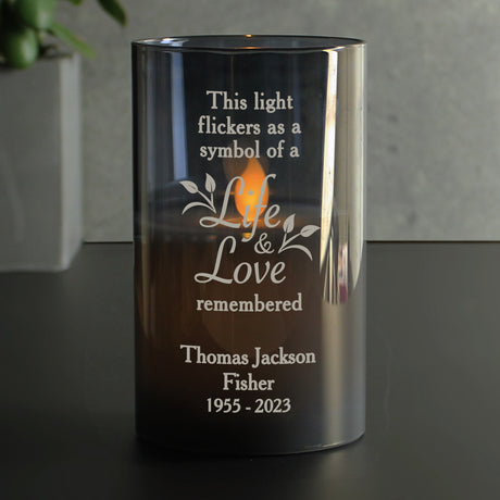 Personalised Life & Love Memorial Smoked LED Candle - LED Lighting at Gift Moments