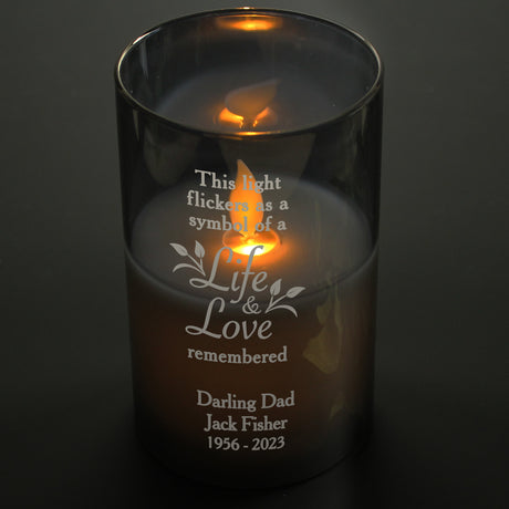 Personalised Life & Love Memorial Smoked LED Candle - LED Lighting at Gift Moments