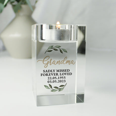 Personalised Botanical Memorial Glass Tealight Holder - Candle Holders at Gift Moments