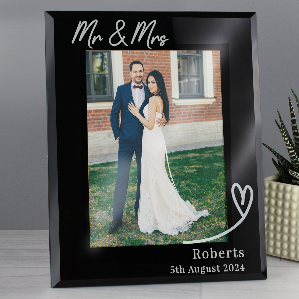 Personalised Heart Black Glass Photo Frame: 2 - Photo Frames By Gift Moments