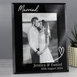 Personalised Heart Black Glass Photo Frame: 4 - Photo Frames By Gift Moments