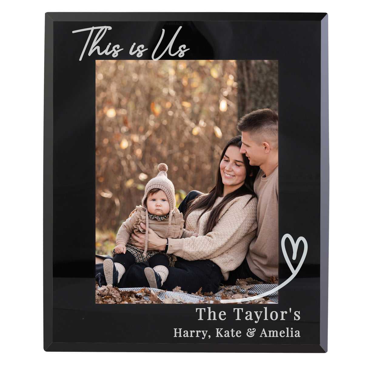 Personalised Heart Black Glass Photo Frame: 5 - Photo Frames By Gift Moments