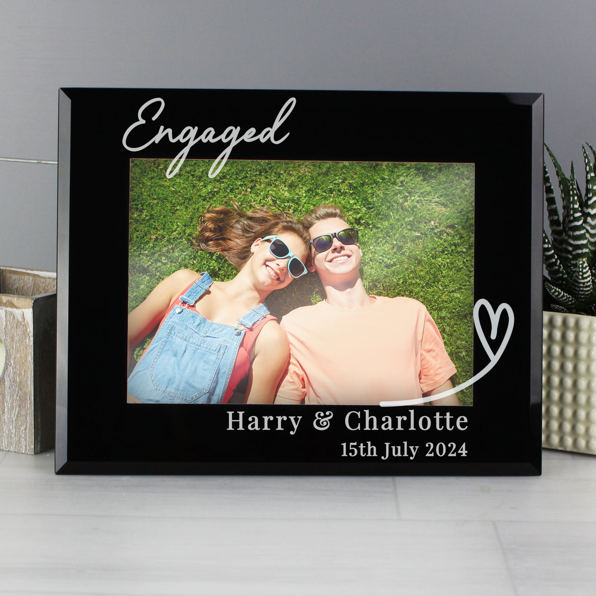 Personalised Heart Black Glass Photo Frame 5x7: 1 - Photo Frames By Gift Moments