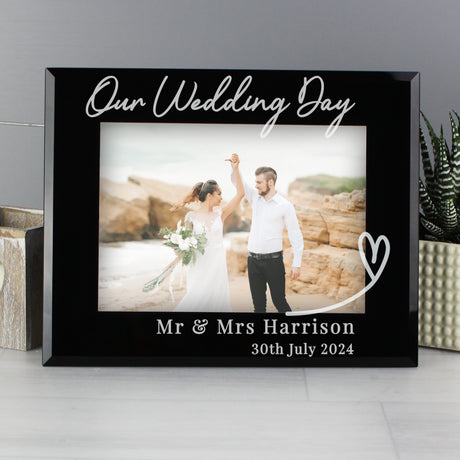 Personalised Heart Black Glass 5x7 Photo Frame - Photo Frames at Gift Moments