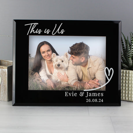 Personalised Heart Black Glass 5x7 Photo Frame - Photo Frames at Gift Moments