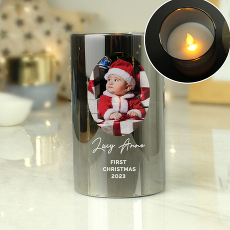 Personalised Photo Upload Smoked Glass LED Candle - LED Lighting at Gift Moments