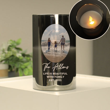 Personalised Photo Upload Smoked Glass LED Candle - LED Lighting at Gift Moments