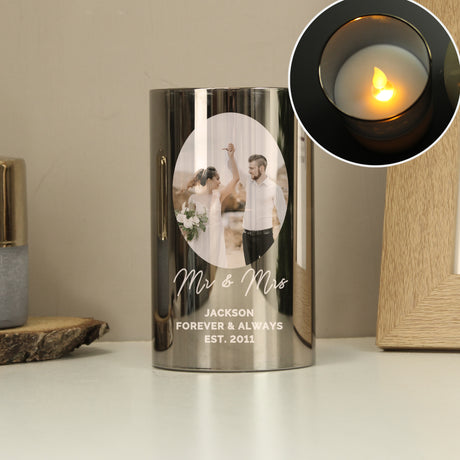 Personalised Photo Upload Smoked Glass LED Candle - LED Lighting at Gift Moments