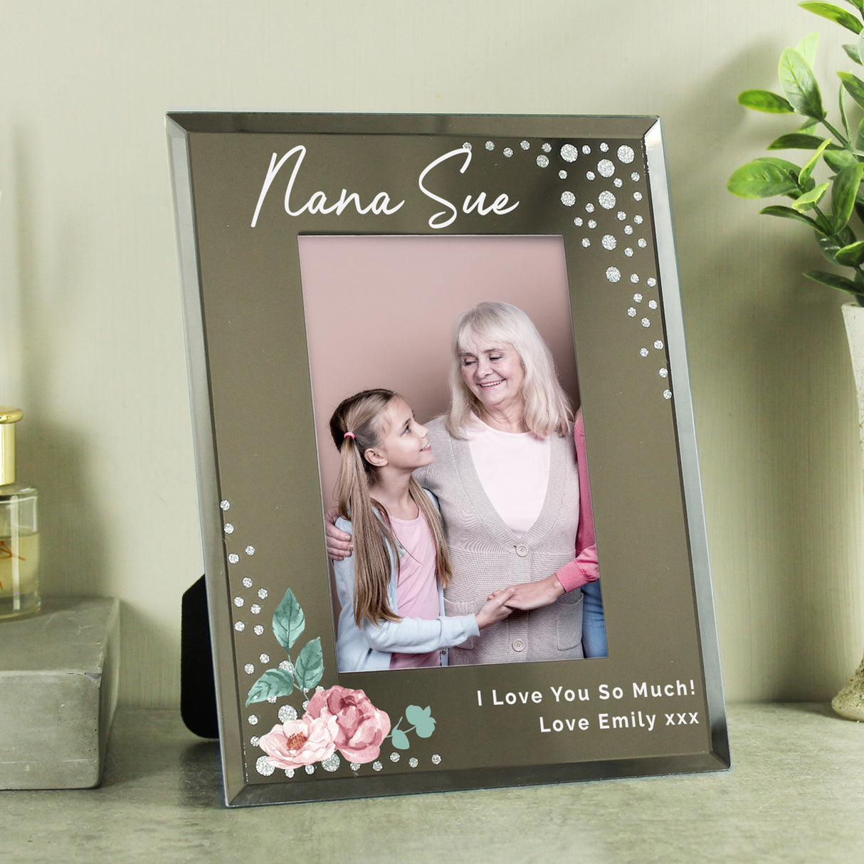 Personalised Floral 6x4 Diamante Glass Photo Frame - Photo Frames at Gift Moments