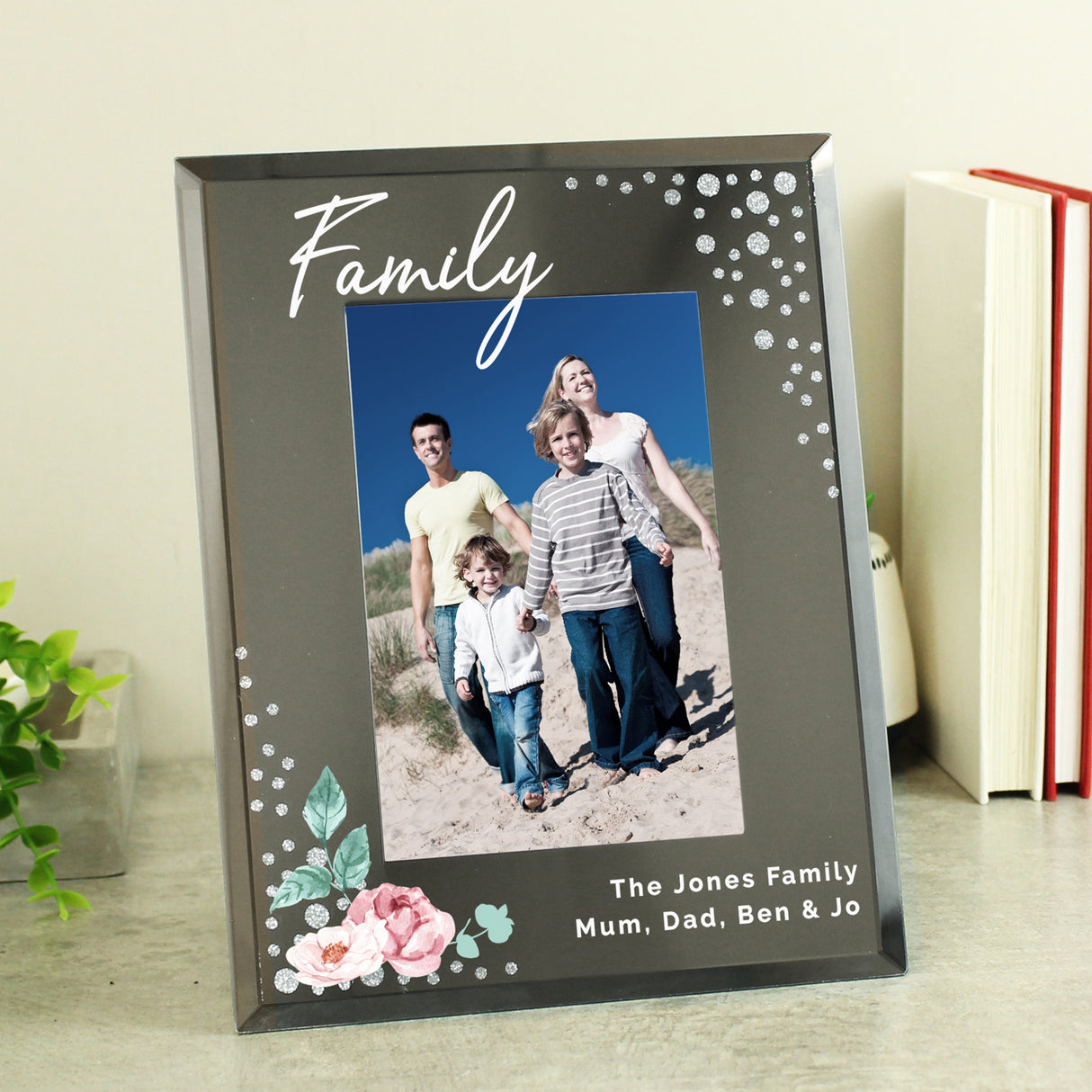 Personalised Floral 6x4 Diamante Glass Photo Frame - Photo Frames at Gift Moments