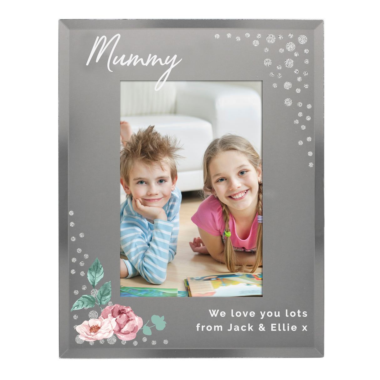 Personalised Floral 6x4 Diamante Glass Photo Frame - Photo Frames at Gift Moments