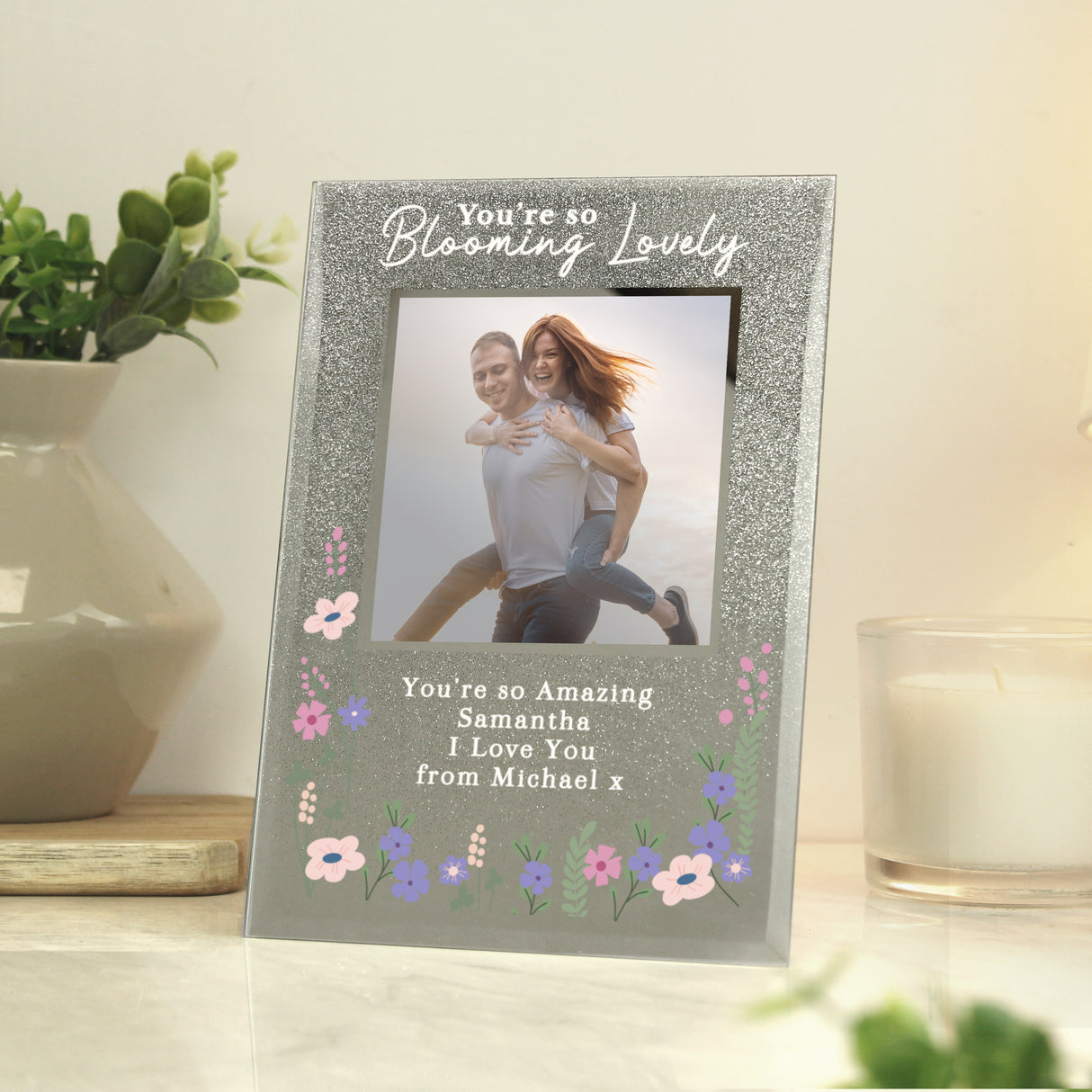 Personalised Blooming Lovely Glitter Photo Frame: 2 - Photo Frames By Gift Moments