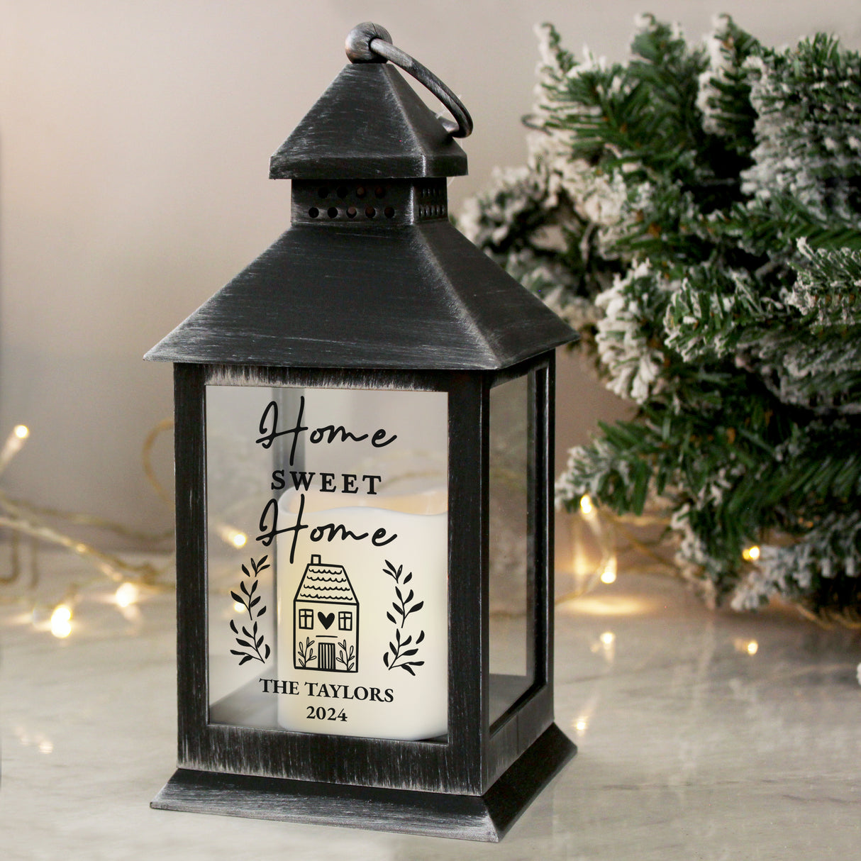 Personalised Home Sweet Home Black Lantern - LED Lighting at Gift Moments