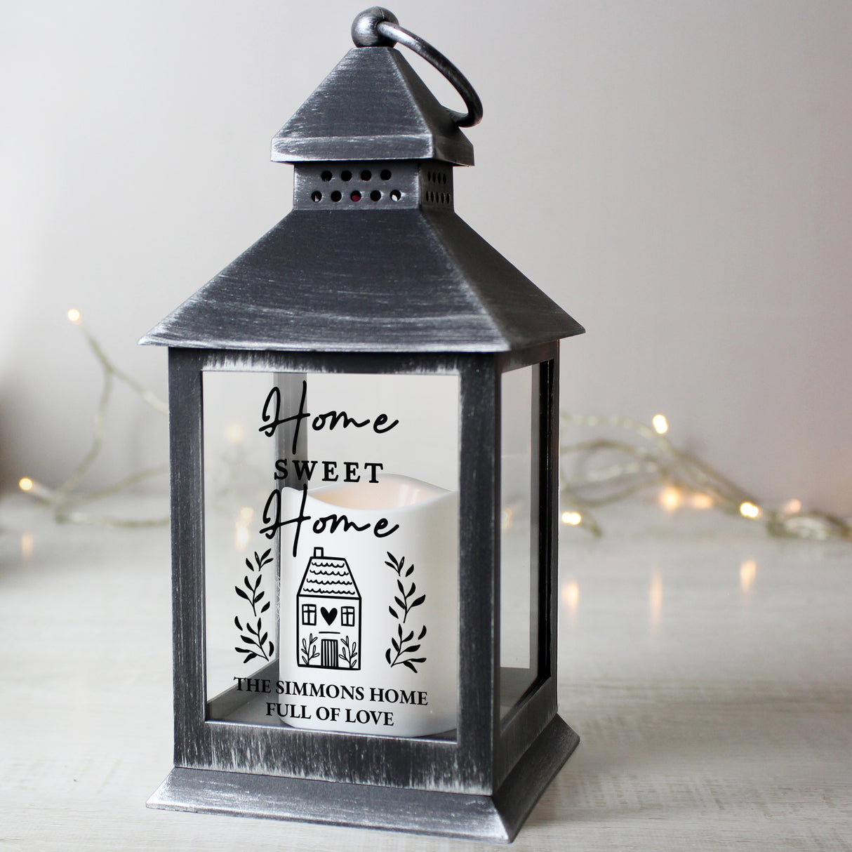 Personalised Home Sweet Home Black Lantern - LED Lighting at Gift Moments